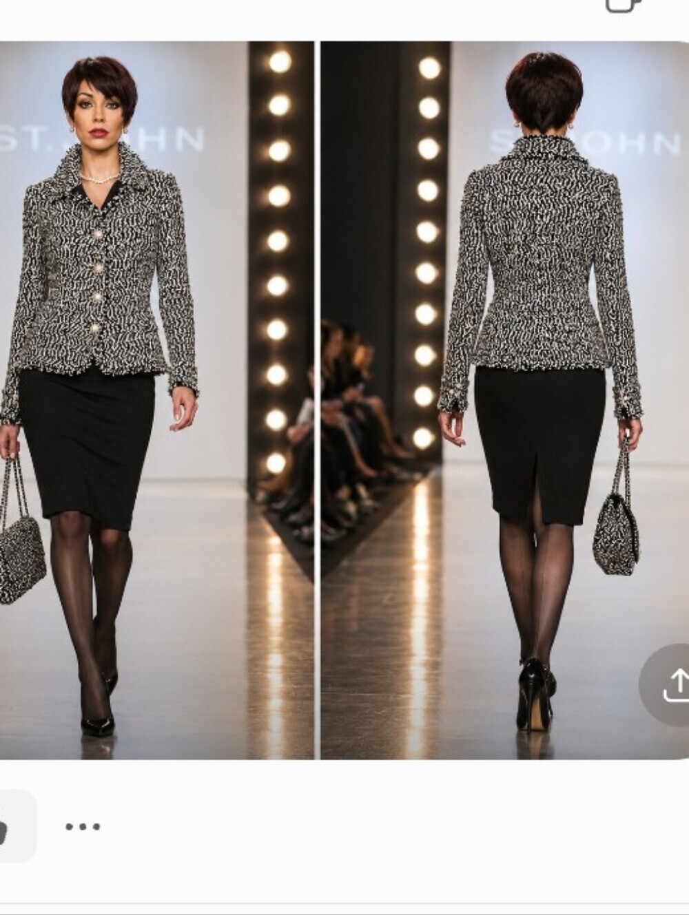 NEW! ST JOHN 10 FANTASY BOUCLE METALLIC WHITE PEARL CRYSTAL BUTTONS SKIRT SUIT